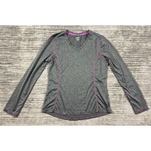 Sport Essentials Top Womens Medium Gray Long Sleeve V-neck Active Polyester‎